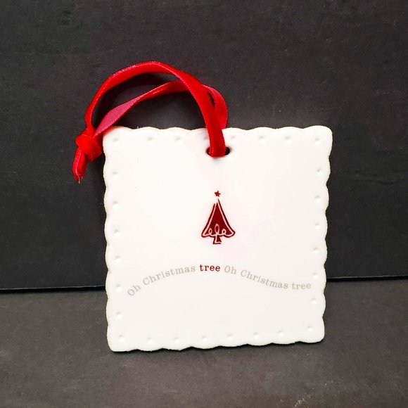 Porcelain Holiday Ornament, Oh Christmas Tree, Red White Glitter, SCF MVP Group - Picture 1 of 8